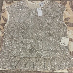 CeCe Sparkling Silver Sequin Blouse